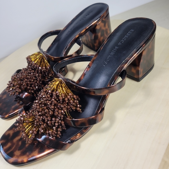 Rebecca Minkoff Raygan Beaded Tortoise Block Heel Sandals Size 7.5 - Picture 10 of 12